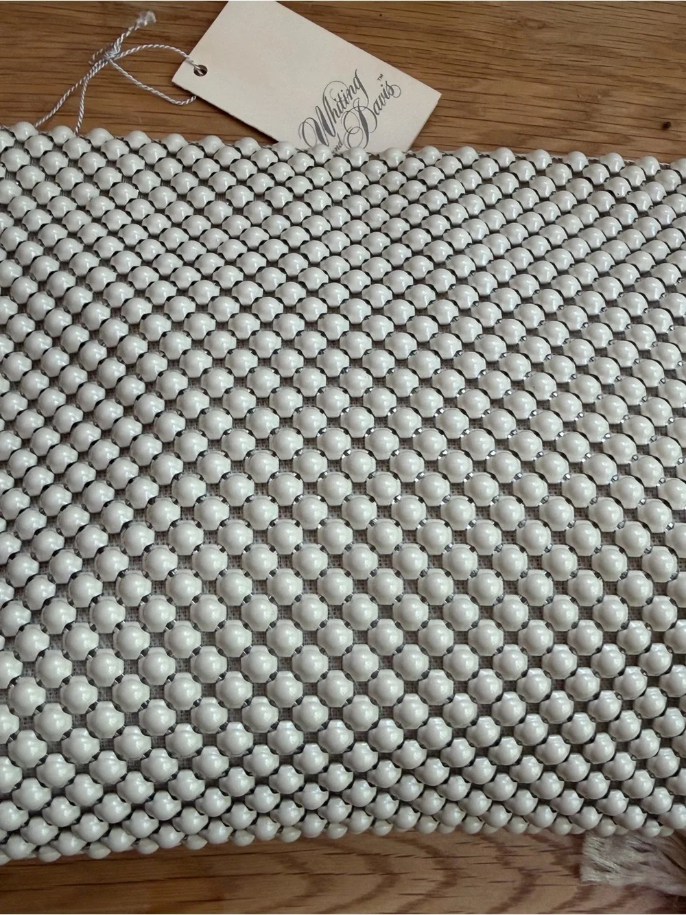 Vintage Whiting and Davis White / Cream and Gray Metal Mesh Clutch Handbag